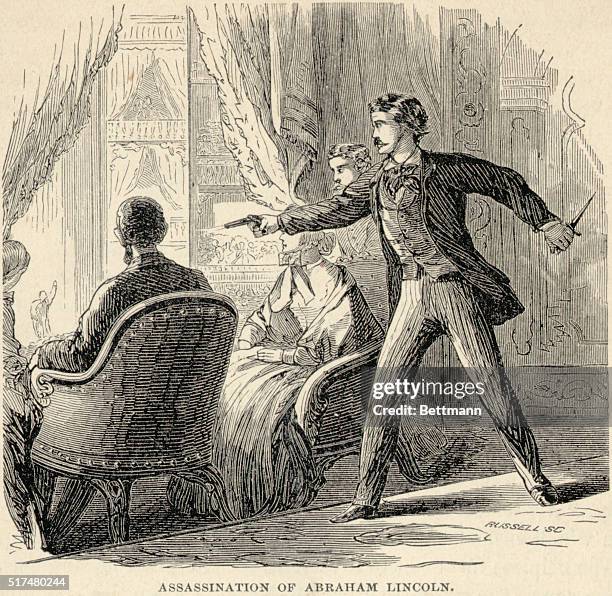 Picture shows the assassination of Abraham Lincoln. Undated engraving.