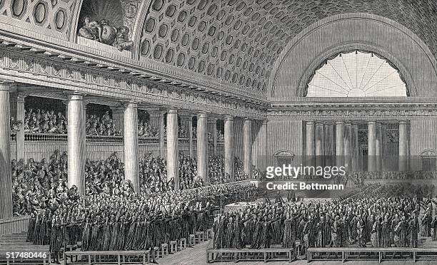 Illustration shows a general view of the National Assembly at Versailles on June 17, 1789. Undated.