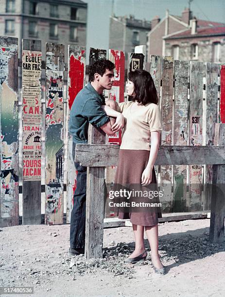 Juliette Greco and Bradford Dillman, who co-star with Orson Welles in Darryl F. Zanuck's dramatic production Crack in the Mirror, are pictured on a...