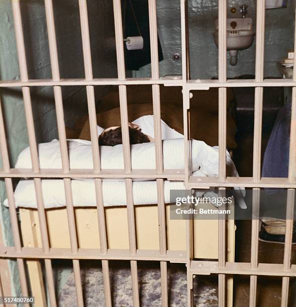 Here is one of the cells in Cell Block B in Alcatraz Prison in San Francisco Bay from which three prisoners escaped 6/12. Photo shows the cell closed...