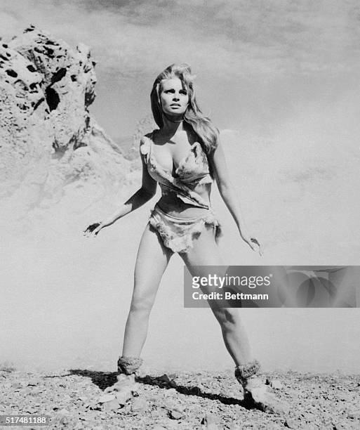 Raquel Welch is shown as she starred in One Million Years, B.C., which was produced by Hammer Films for a Twentieth Century Fox release.