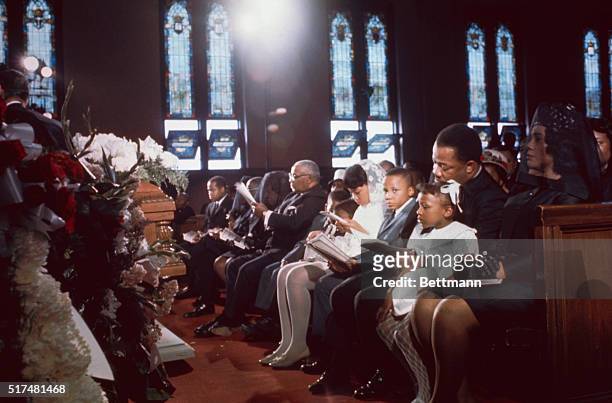 Atlanta, Georgia: Members of the Martin Luther King family during funeral service in Ebenezer Baptist church : Mrs. Martin Muther King, Jr., Bernice...