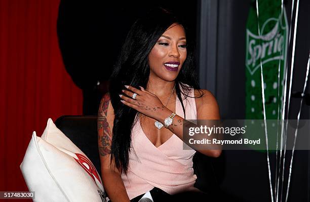 Singer and actress K. Michelle is interviewed in the V-103 WGCI-FM 'Sprite Lounge' in Chicago, Illinois on March 22, 2016.