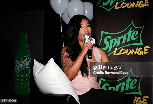 Singer and actress K. Michelle is interviewed in the V-103 WGCI-FM 'Sprite Lounge' in Chicago, Illinois on March 22, 2016.