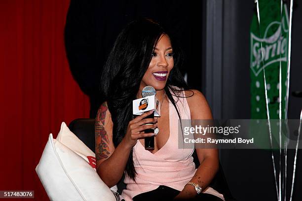 Singer and actress K. Michelle is interviewed in the V-103 WGCI-FM 'Sprite Lounge' in Chicago, Illinois on March 22, 2016.