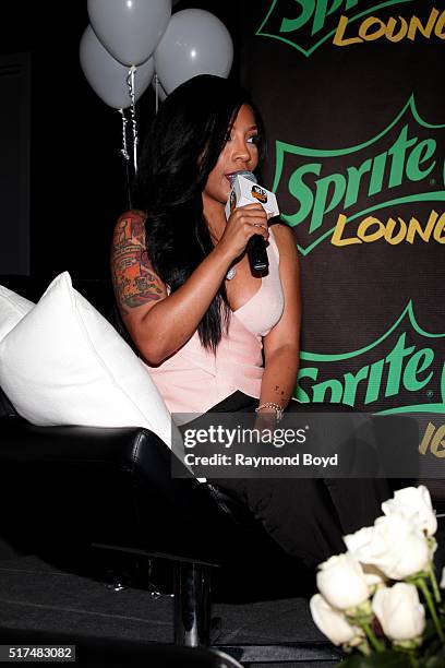 Singer and actress K. Michelle is interviewed in the V-103 WGCI-FM 'Sprite Lounge' in Chicago, Illinois on March 22, 2016.