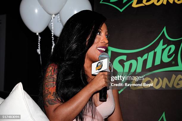 Singer and actress K. Michelle is interviewed in the V-103 WGCI-FM 'Sprite Lounge' in Chicago, Illinois on March 22, 2016.