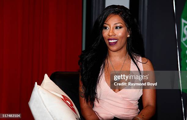 Singer and actress K. Michelle is interviewed in the V-103 WGCI-FM 'Sprite Lounge' in Chicago, Illinois on March 22, 2016.