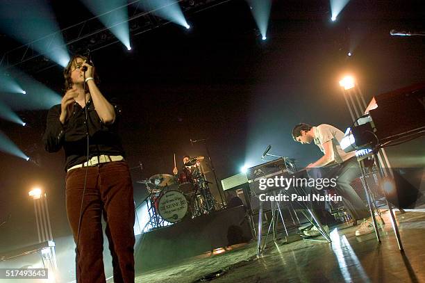 English rock band Keane performs onstage at the Riviera Theater, Chicago, Illinois, February 17, 2005. Pictured are, from left, Tom Chaplin, Richard...