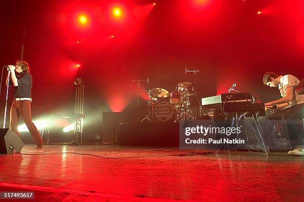 English rock band Keane performs onstage at the Riviera Theater, Chicago, Illinois, February 17, 2005. Pictured are, from left, Tom Chaplin, Richard...