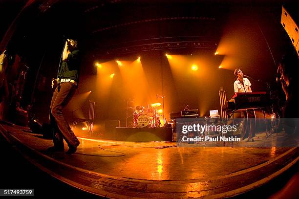 English rock band Keane performs onstage at the Riviera Theater, Chicago, Illinois, February 17, 2005. Pictured are, from left, Tom Chaplin, Richard...