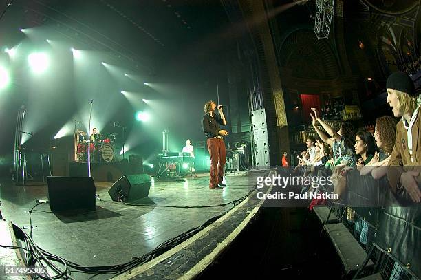 English rock band Keane performs onstage at the Riviera Theater, Chicago, Illinois, February 17, 2005. Pictured are, from left, Richard Hughes , Tim...