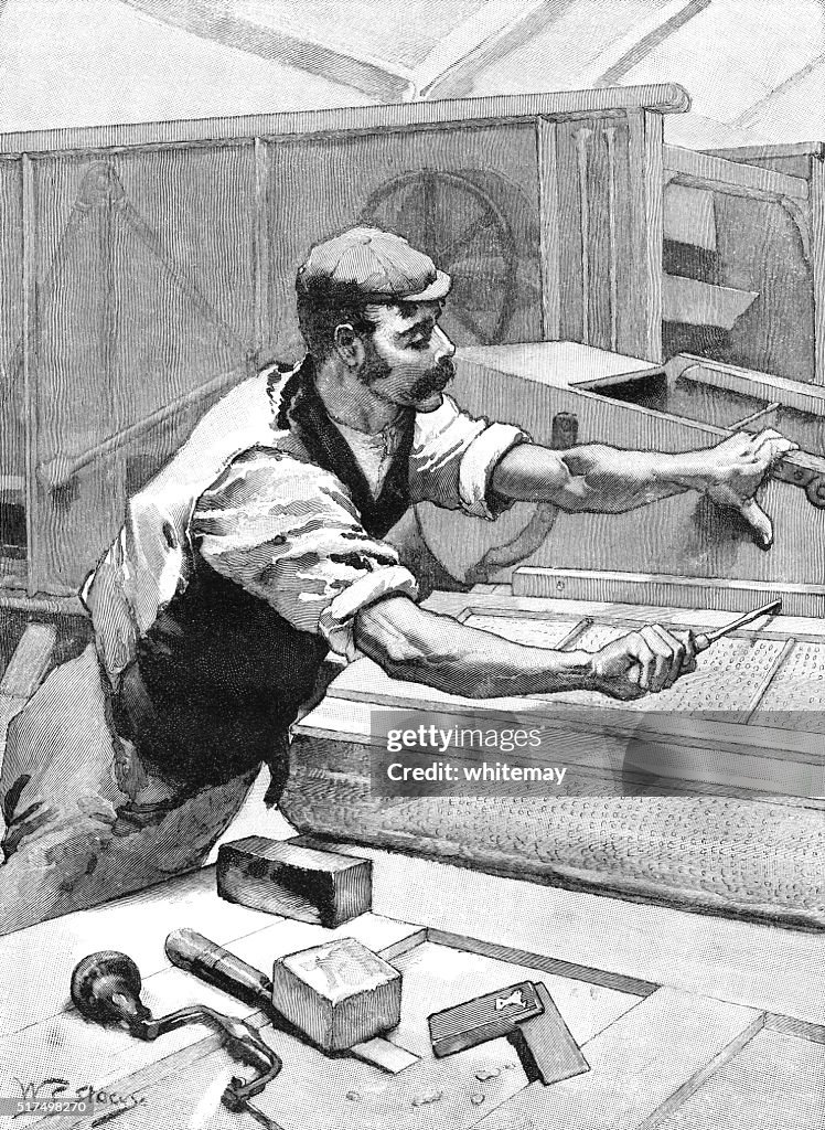 Victorian carpenter or mechanic making or repairing a threshing machine