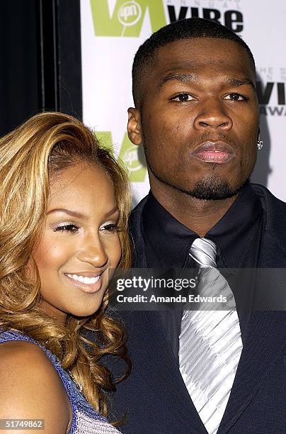 Rapper 50 Cent and singer Olivia attend the 2004 Vibe Awards at Barker Hangar November 15, 2004 in Santa Monica, California.