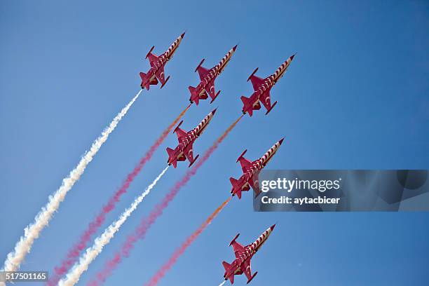 fighter planes in airshow - red arrow plane stock pictures, royalty-free photos & images