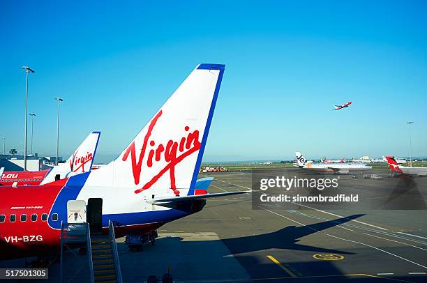 virgin 737 at sydney's kingsford smith airport - airport runway stock pictures, royalty-free photos & images