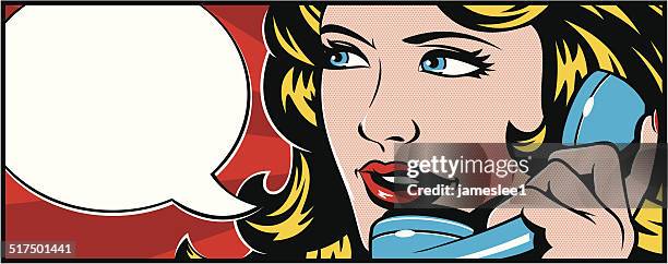 frau am telefon, pop-art - pop art stock-grafiken, -clipart, -cartoons und -symbole