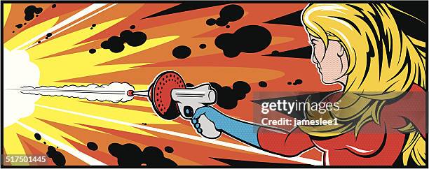 pretty blonde woman with gun - superhero cartoon stock illustrations