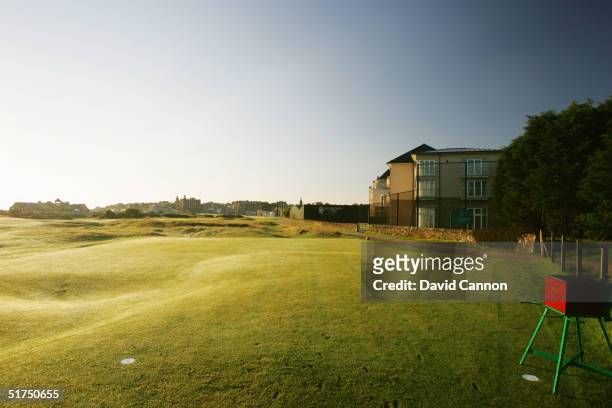 The inimidating tee shot at the par 4 17th hole on the Old Course at St Andrews venue for the 2005 Open Championship, on August 21, 2004 in St...