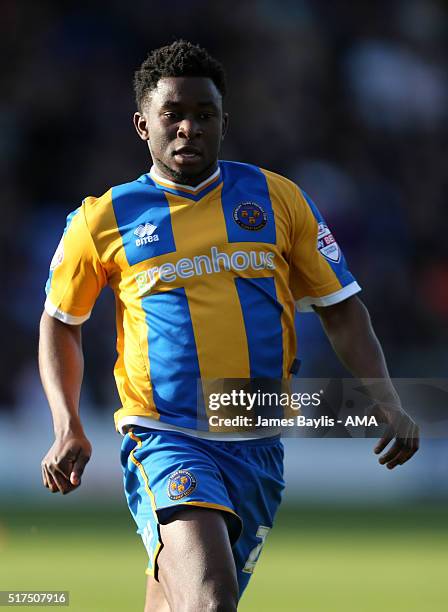 Larnell Cole of Shrewsbury Town during the Sky Bet League One match between Shrewsbury Town and Port Vale at New Meadow on March 25, 2016 in...