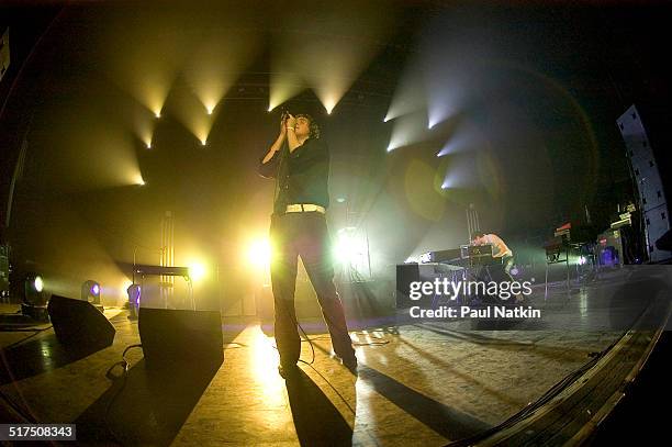 English rock band Keane performs onstage at the Riviera Theater, Chicago, Illinois, February 17, 2005. Pictured are Tom Chaplin and Tim Rice-Oxley.