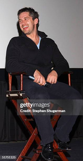 Actor Gerard Butler answers questions from the audience during the Q & A following the Variety Screening Series - "The Phantom of The Opera" at the...