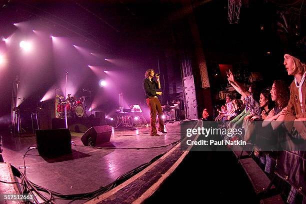 English rock band Keane performs onstage at the Riviera Theater, Chicago, Illinois, February 17, 2005. Pictured are, from left, Richard Hughes , Tim...