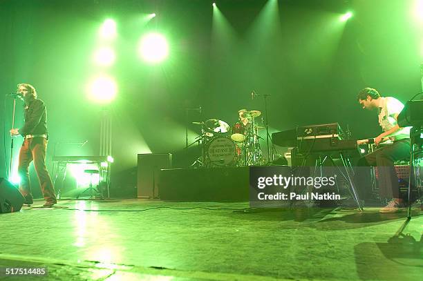 English rock band Keane performs onstage at the Riviera Theater, Chicago, Illinois, February 17, 2005. Pictured are, from left, Tom Chaplin, Richard...