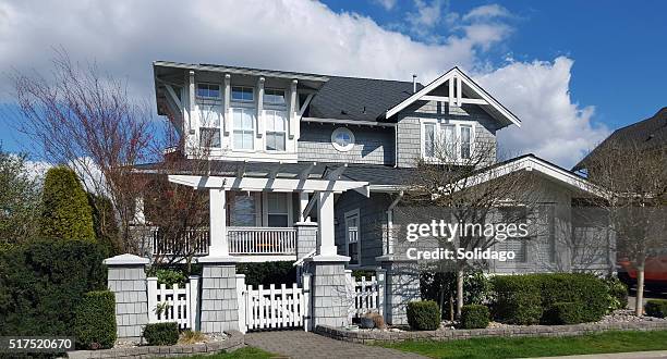 modern silver grey shingle style home - arts and crafts movement stock pictures, royalty-free photos & images