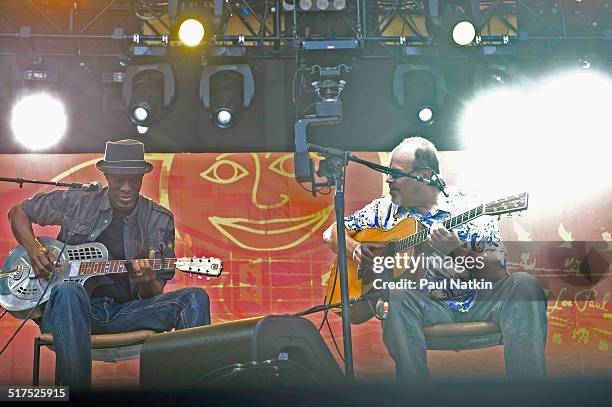 American musicians Keb' Mo' and Stefan Grossman perform onstage at Eric Clapton's Crossroads Guitar Festival at Toyota Park, Bridgeview, Illinois,...