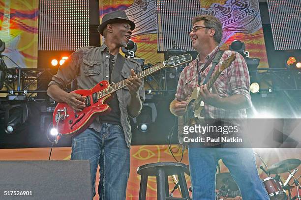 American musicians Keb' Mo' and Vince Gill perform onstage at Eric Clapton's Crossroads Guitar Festival at Toyota Park, Bridgeview, Illinois, June...