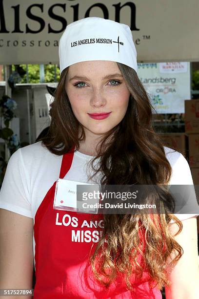 Actress Amy Forsyth attends the Los Angeles Mission's Easter Celebration Of New Life at Los Angeles Mission on March 25, 2016 in Los Angeles,...