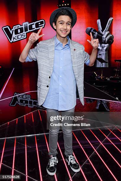 Lukas Janisch poses during the 'The Voice Kids' Finals on March 25, 2016 in Berlin, Germany.