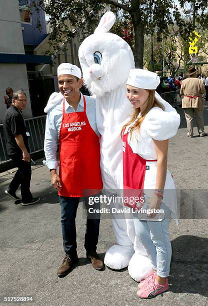 Former Mayor of Los Angeles Antonio Villaraigosa and fiance Patricia Govea attend the Los Angeles Mission's Easter Celebration Of New Life at Los...