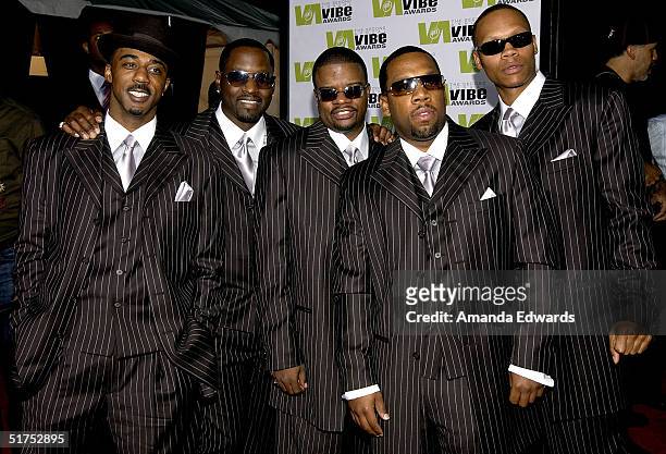Music group New Edition attends the 2004 Vibe Awards on UPN at Barker Hangar November 15, 2004 in Santa Monica, California.