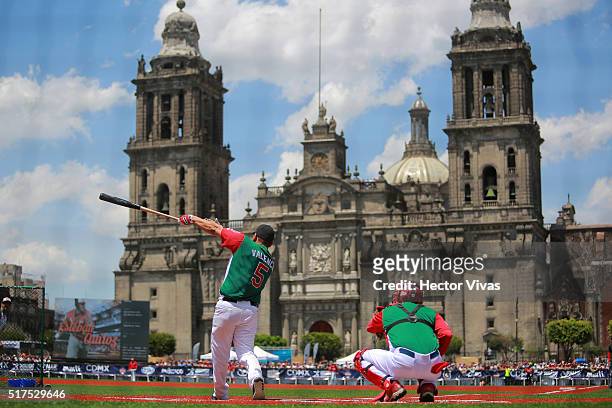Carlos Valencia in action during the Home Run Derby La Revancha at Zocalo Main Square on March 25, 2016 in Mexico City, Mexico.