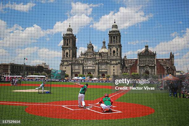 Carlos Valencia in action during the Home Run Derby La Revancha at Zocalo Main Square on March 25, 2016 in Mexico City, Mexico.