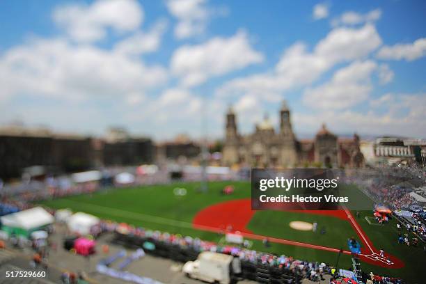 General view of the Home Run Derby La Revancha at Zocalo Main Square on March 25, 2016 in Mexico City, Mexico.