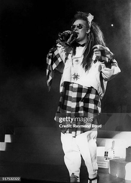 Singer Boy George of Culture Club performs at the Mecca Arena in Milwaukee, Wisconsin in 1984.