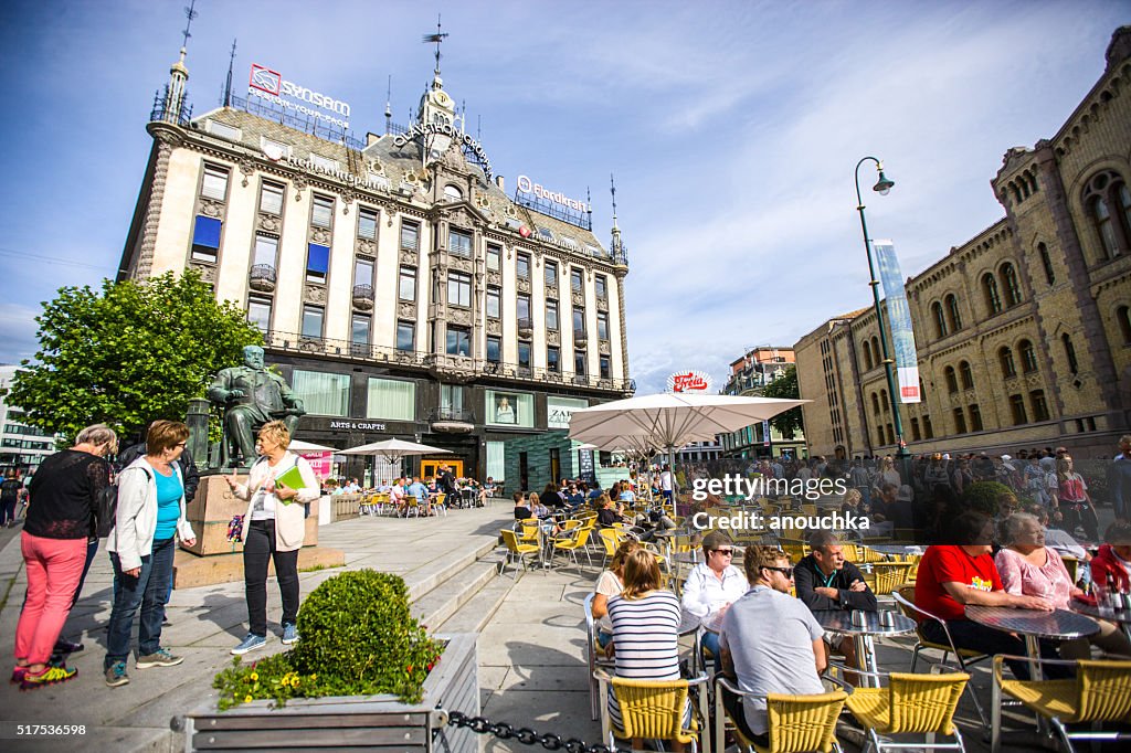 People relaxing in Oslo cafe, Norway