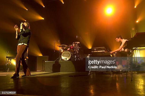 English rock band Keane performs onstage at the Riviera Theater, Chicago, Illinois, February 17, 2005. Pictured are, from left, Tom Chaplin, Richard...