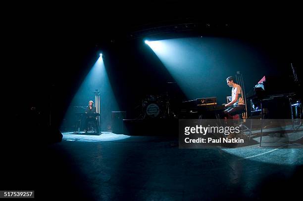 English rock band Keane performs onstage at the Riviera Theater, Chicago, Illinois, February 17, 2005. Pictured are Tom Chaplin and Tim Rice-Oxley.