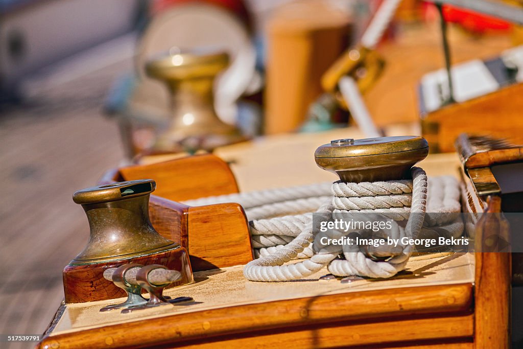 Bronze Winches on Wooden Boat