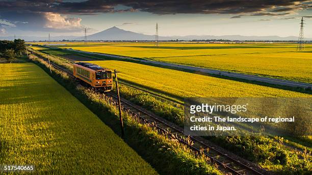 train through the countryside - prefeitura de aomori imagens e fotografias de stock