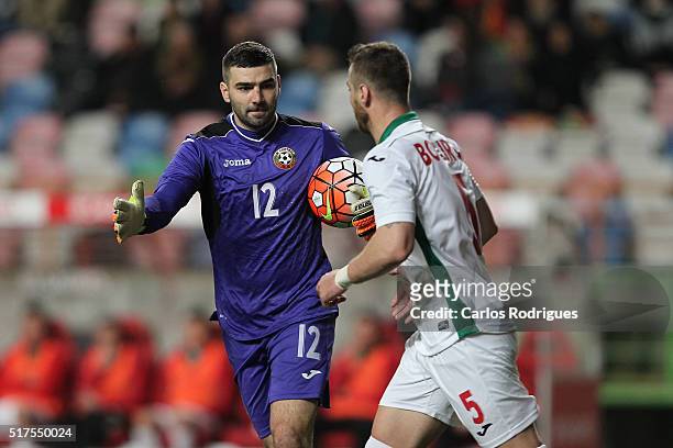 Bulgaria goalkeeper Vladislav Stoyanov and Bulgaria defender Nikolay Bodurov during the match between Portugal and Bulgaria Friendly International at...