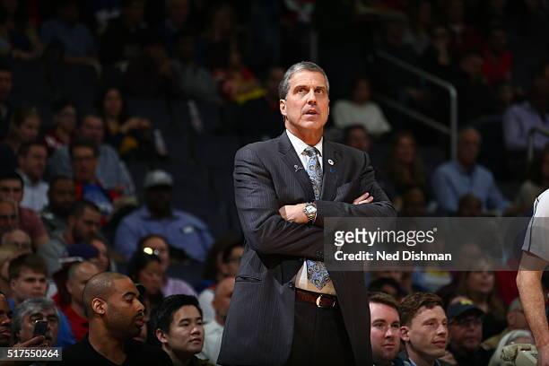 Randy Wittman of the Washington Wizards is seen against the Minnesota Timberwolveson March 25, 2016 at Verizon Center in Washington, DC. NOTE TO...