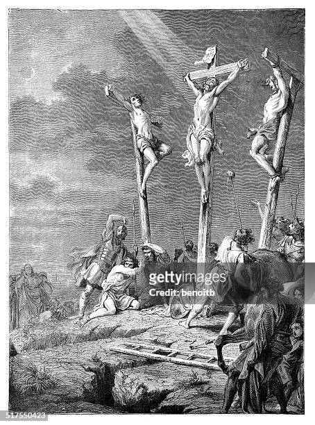 illustrazioni stock, clip art, cartoni animati e icone di tendenza di la crocifissione di gesù - the crucifixion