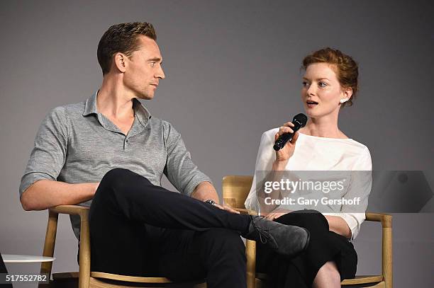 Actors Tom Hiddleston and Wrenn Schmidt attend Apple Store Soho Presents Meet The Actor: Tom Hiddleston and Wrenn Schmidt, "I Saw the Light" at Apple...