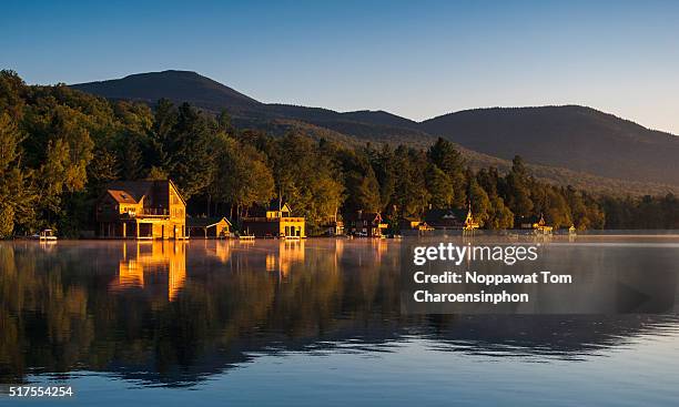 cabin retreat - brief - lake placid stock pictures, royalty-free photos & images