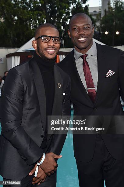 Player Chris Paul and former NFL player Terrell Owens attend the Cedars-Sinai Sports Spectacular at W Los Angeles  West Beverly Hills on March 25,...